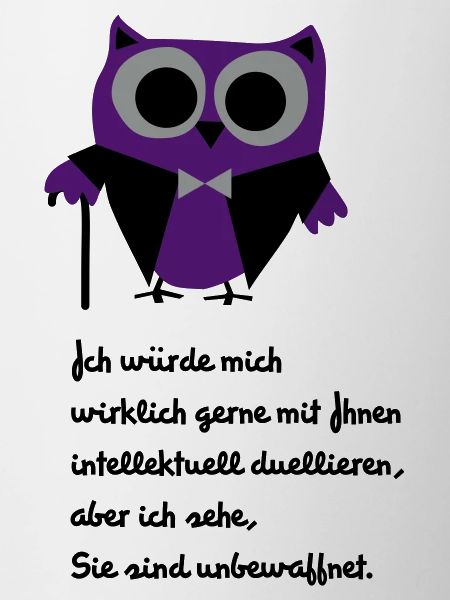 Owl, satire, saying "Intellectually duel"