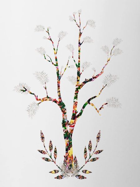 Flowering tree leaves white feathers