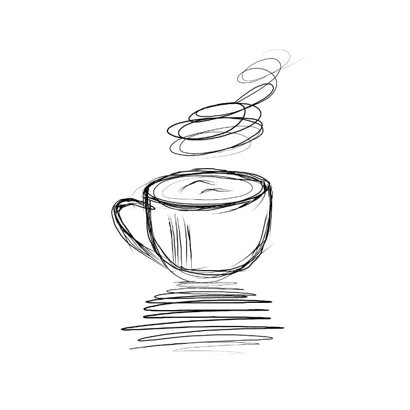 Hot steaming coffee cup minimalism drawing