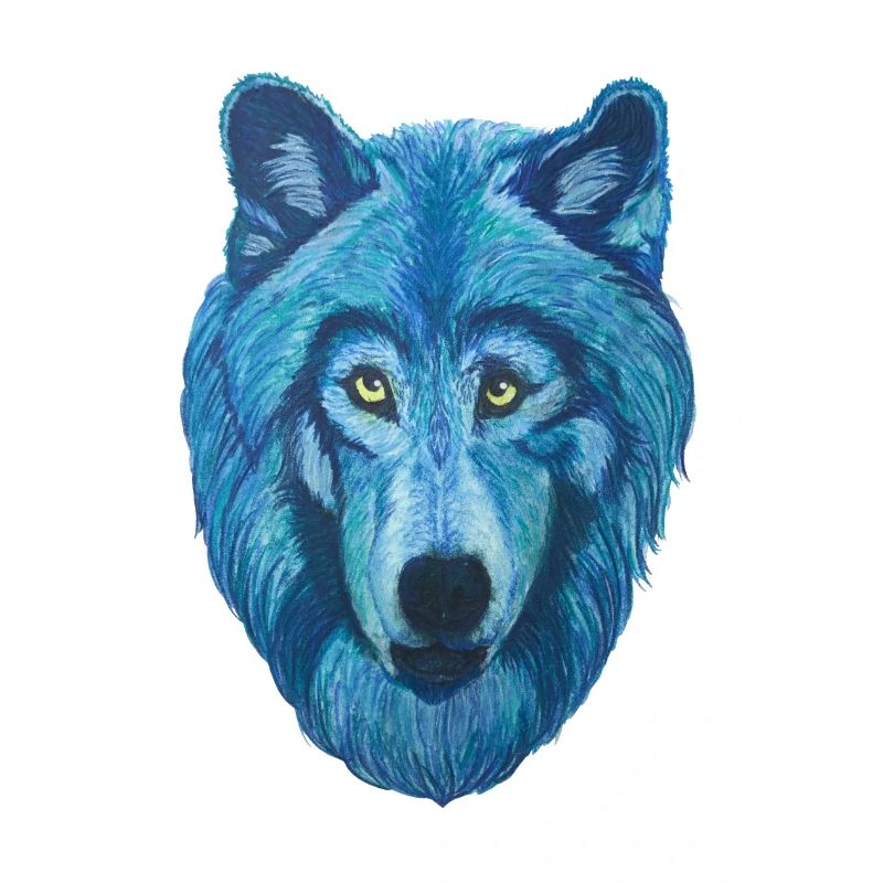 epischer Wolf Wolfskopf mit blauem Pelz
