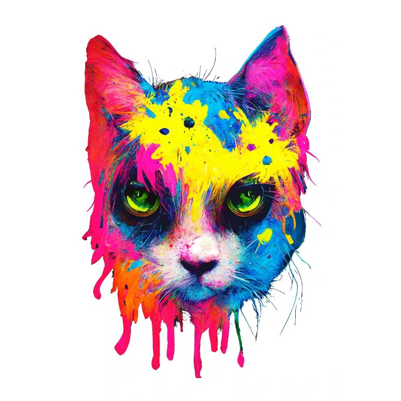 Chat Néon Couleurs Peinture Éclaboussures Coloré
