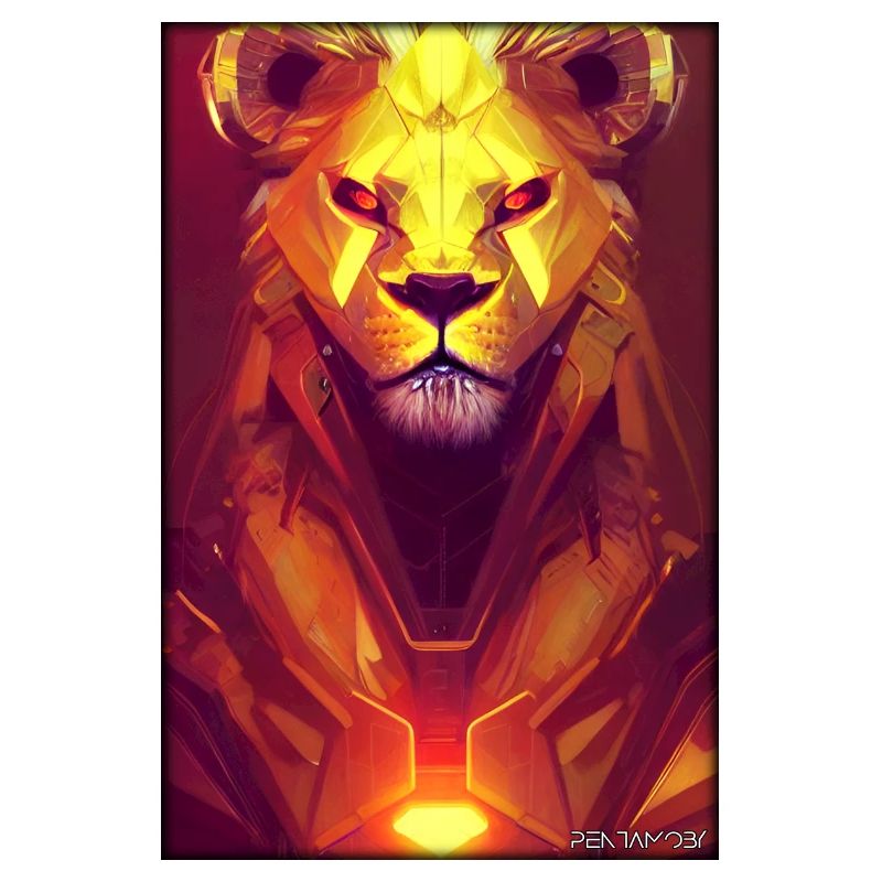 Lion Big Cat Cyber Neon Punk Future Sci-Fi