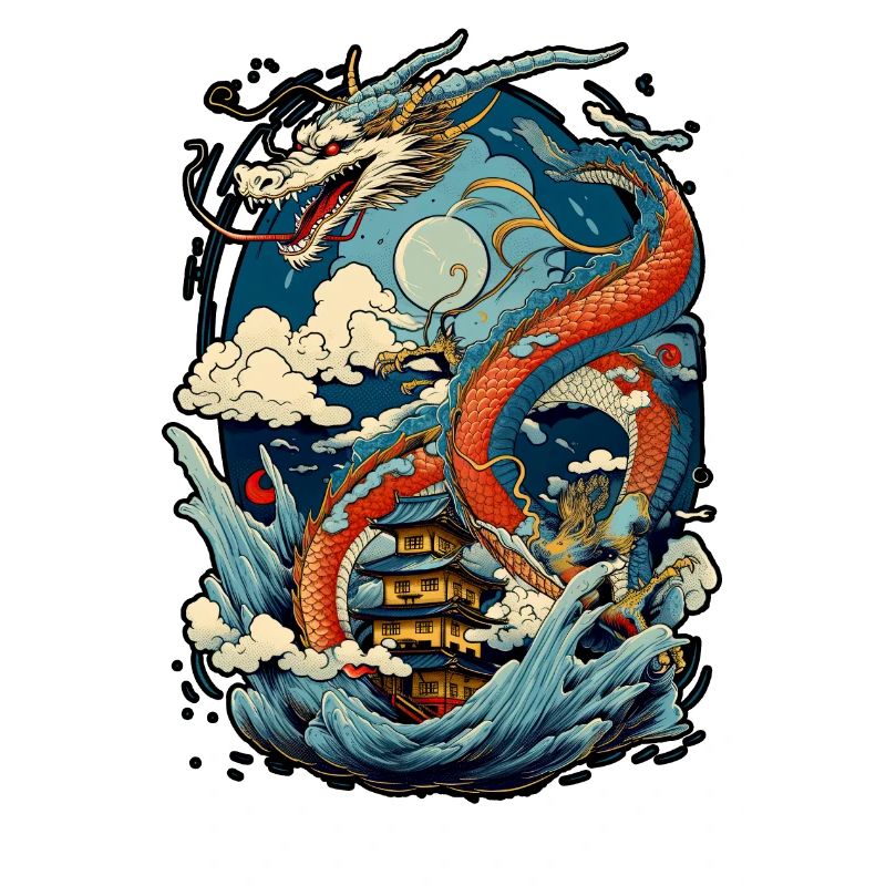 Chinesischer Drache Illustration auf einer flachen Farbe