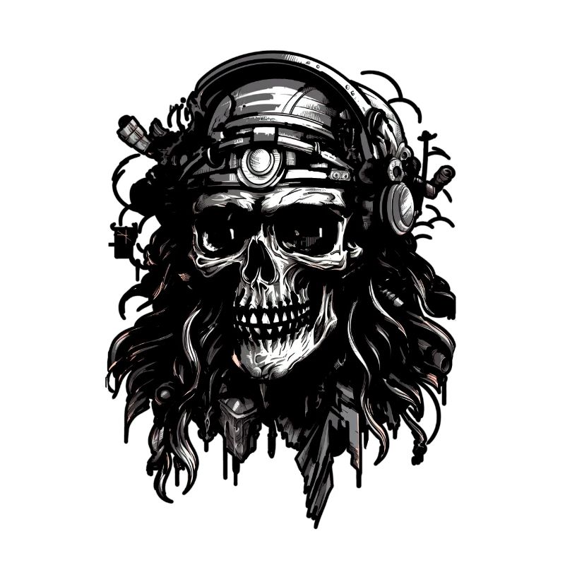 Helmet Pilot skull head, Digital Illustration,