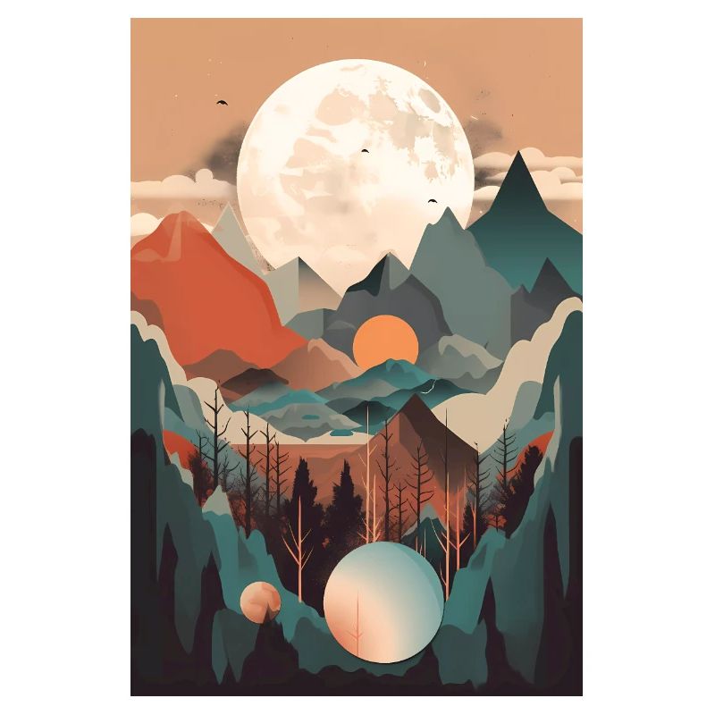 Abstract Boho Moon and Mountains
