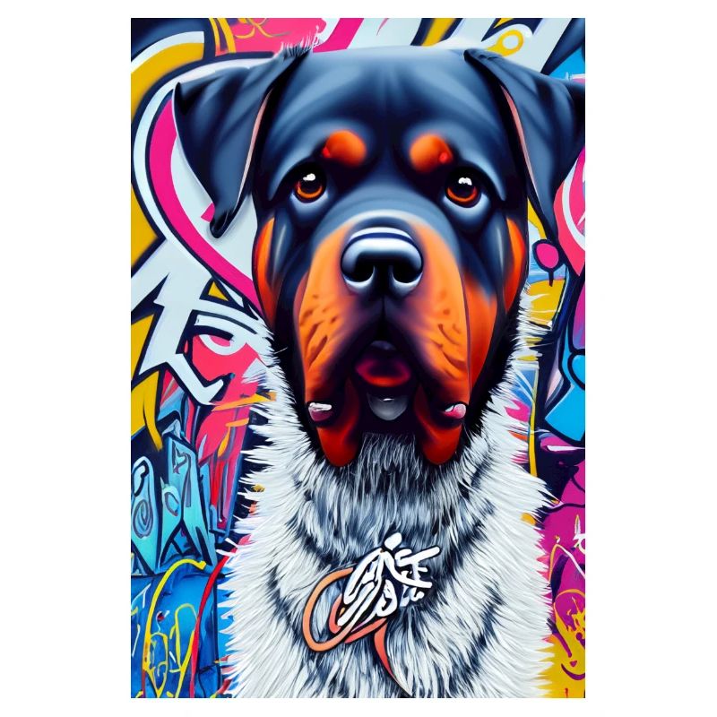 Chien rottweiler en manteau de fourrure devant les graffitis |Pop Art
