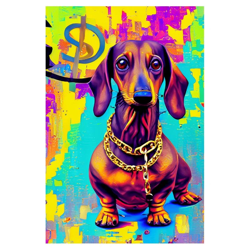 Modernes Pop-Art Print | Dachs mit Graffiti Bunt