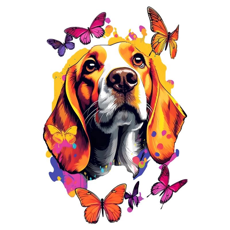 Beagle coloré avec des papillons