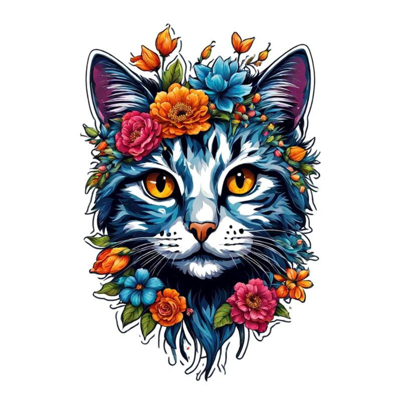 chat et fleur aquarelle