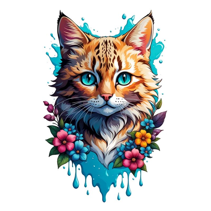 chat et fleur aquarelle
