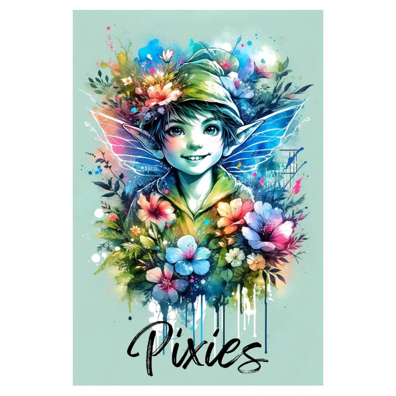 Pixie - Pixies - Blumen, Aquarell und Fee