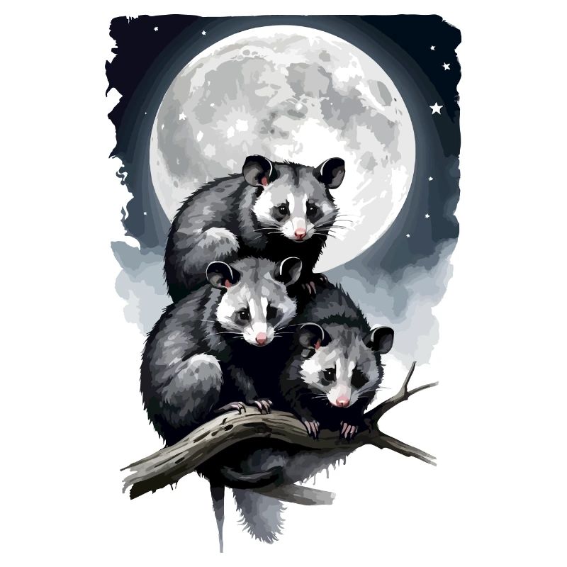 opossum illuminated by the moon.