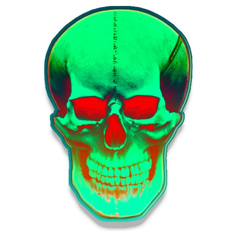 Green head with red eyes