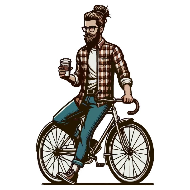 Man on a bicycle with coffee
