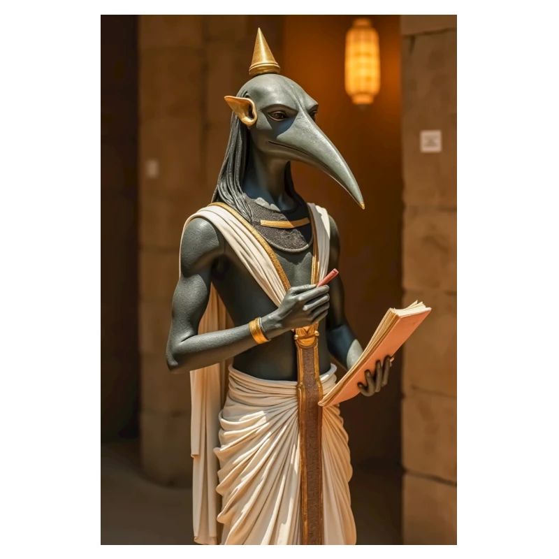 Thoth, ibis-headed god, holding a scroll in an anc
