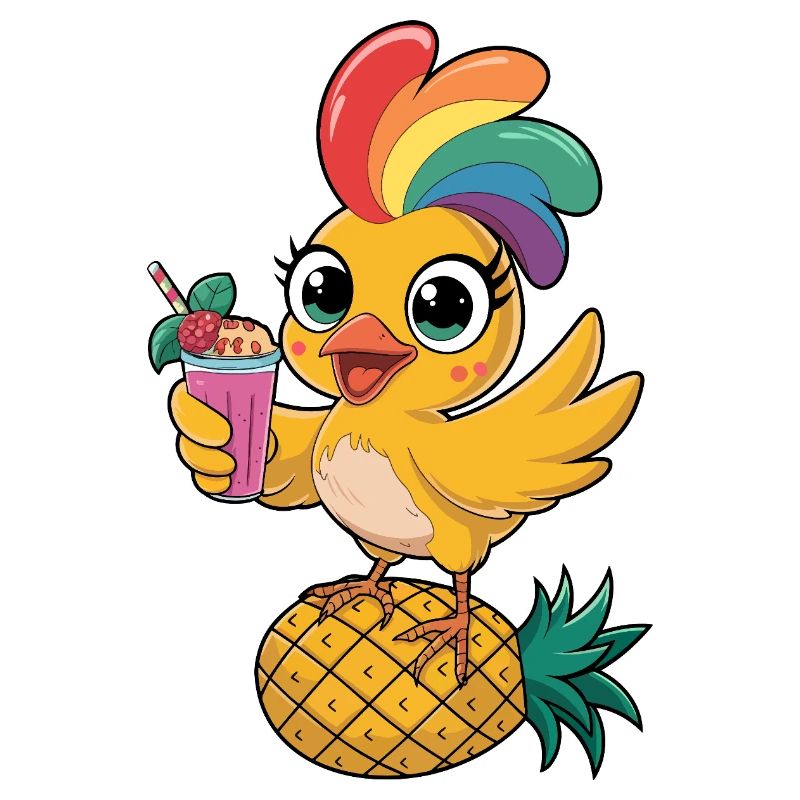 Cute Tropical Chicken with Rainbow Feathers