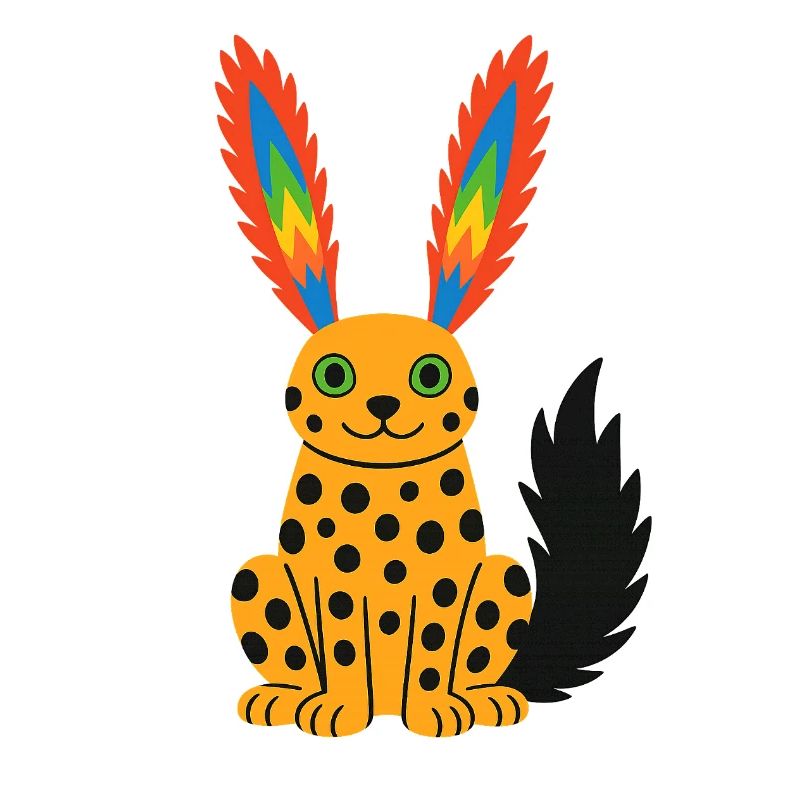 Exotic fantasy cheetah with rainbow feather ears