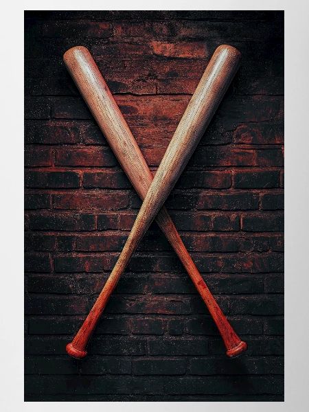 Crossed Bats on Brick Wall