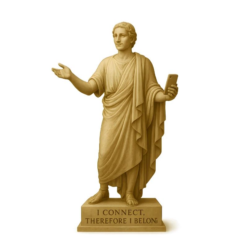 Statue grecque moderne avec smartphone