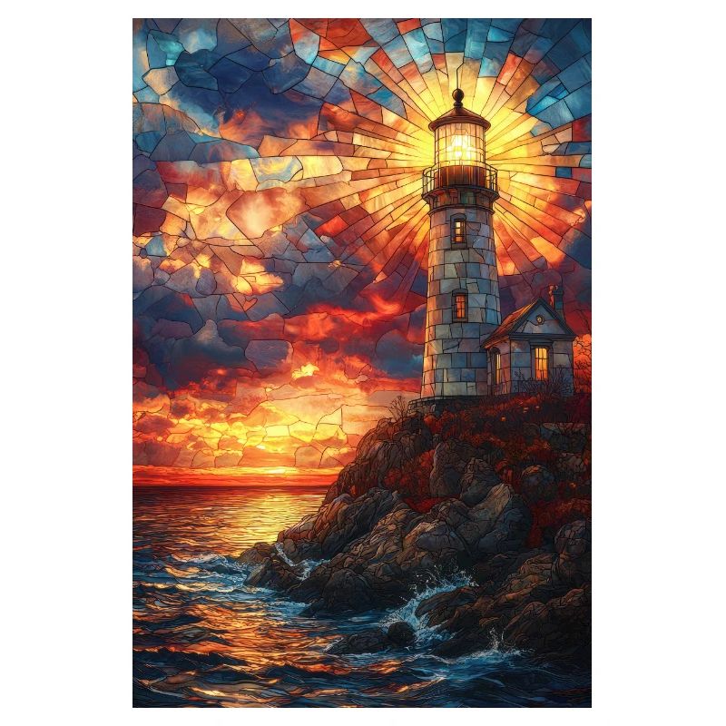 Stained Glass Lighthouse Sunset