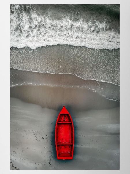 Rotes Boot am Grauen Ufer