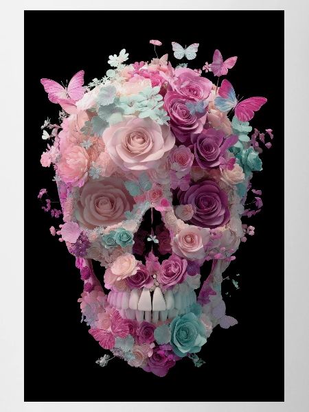 Floral Skull with Butterflies