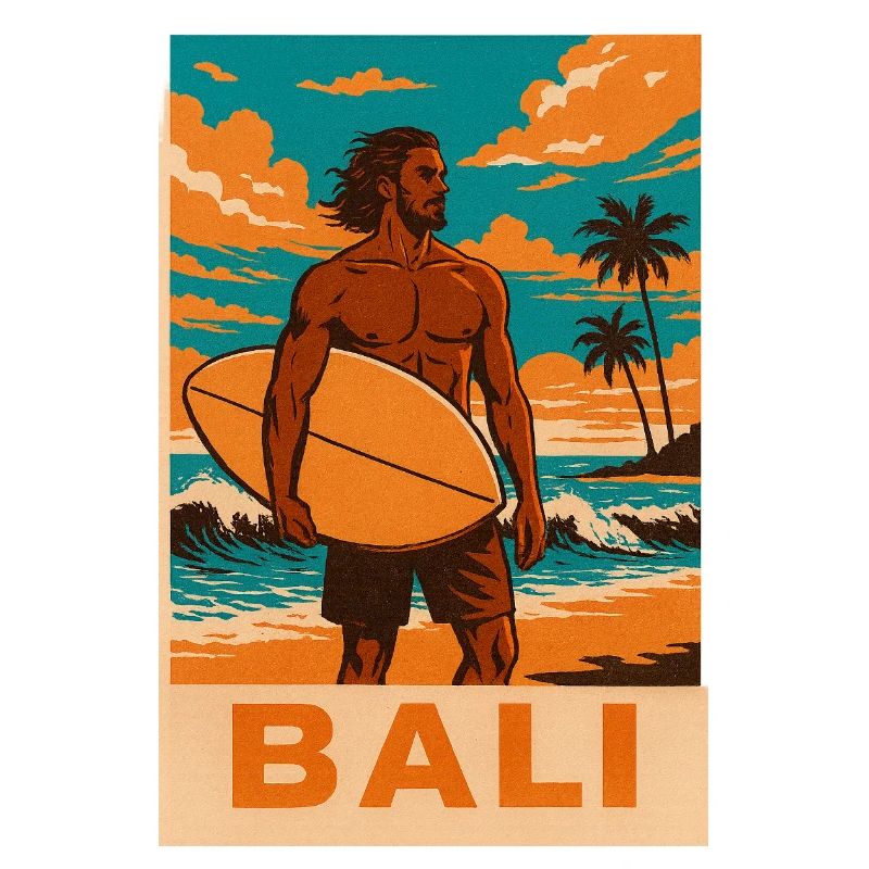 Surfers on Bali Beach Sunset