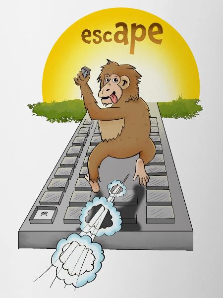 Humorous monkey design with keyboard