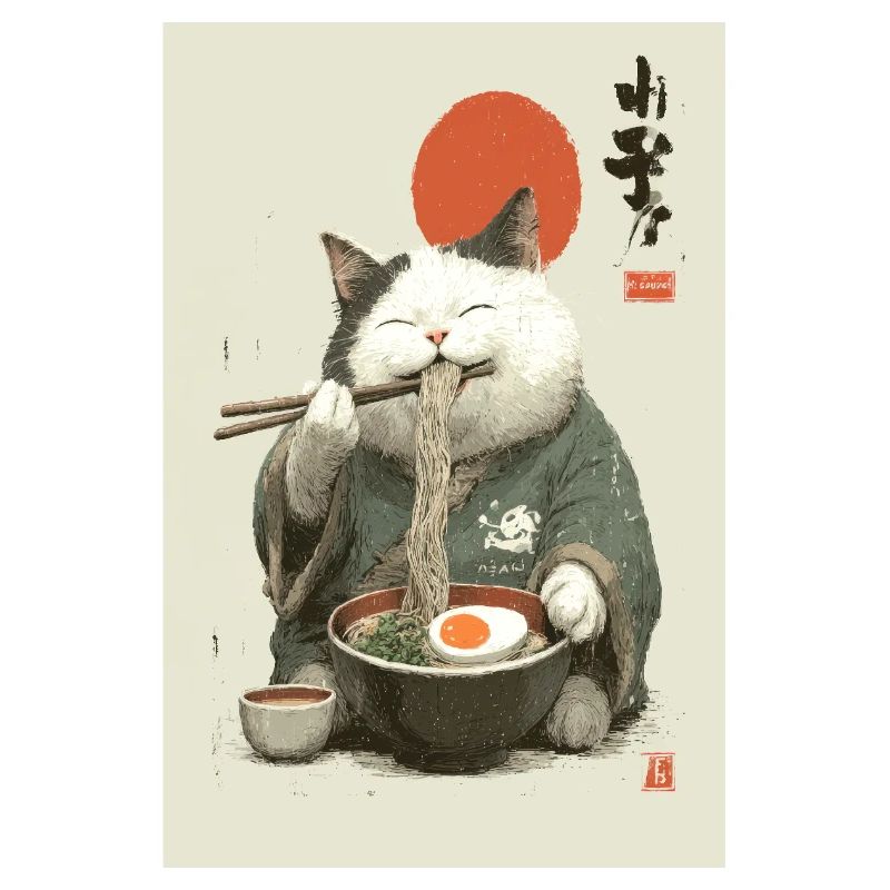 Samurai-Katze schlürft Ramen