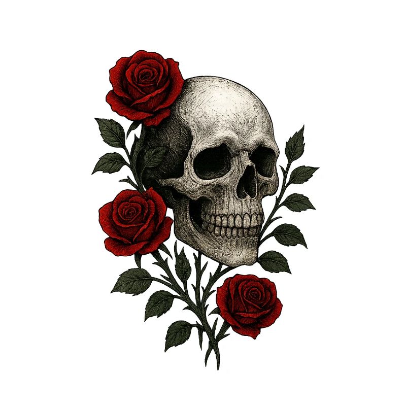 Gothic Totenschädel mit romantischen Rosen Design