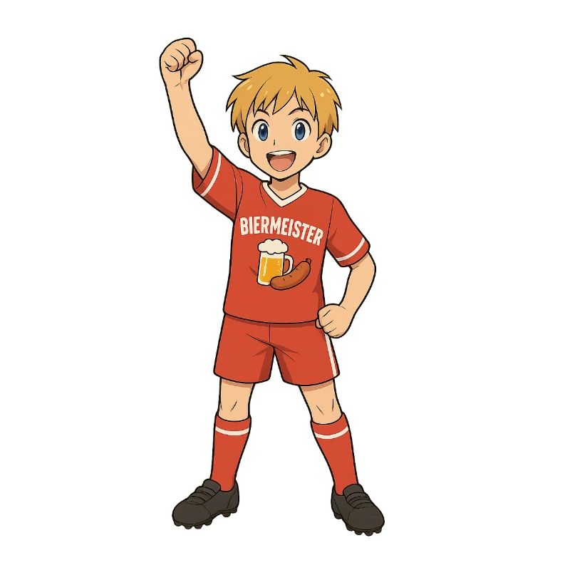 Beer master child in jubilation step