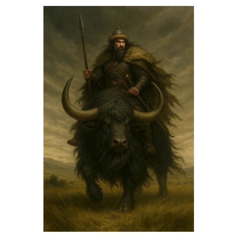 Ancient Warrior on a Powerful Black Yak