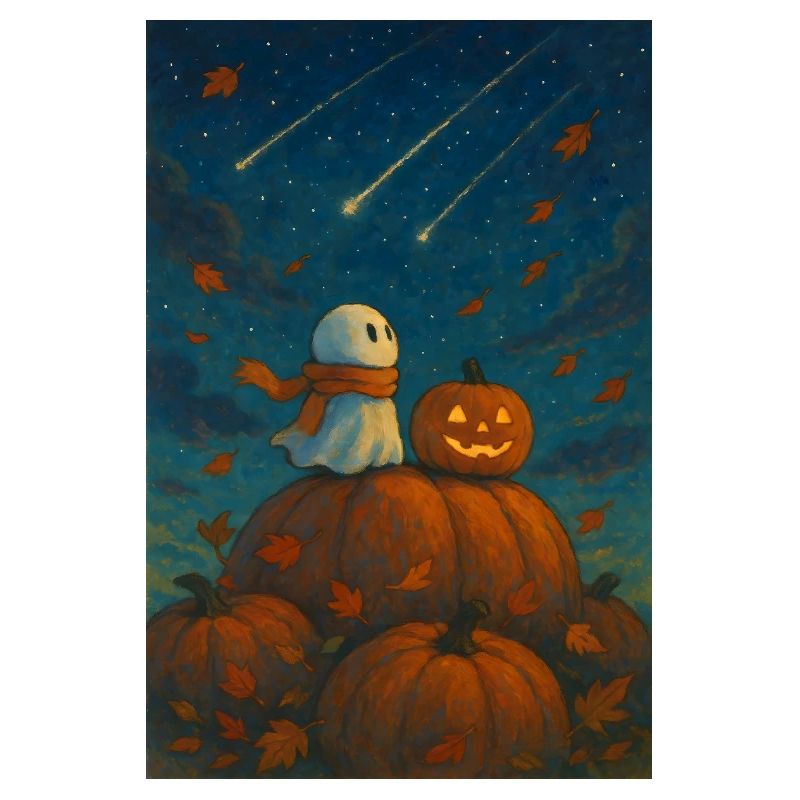 Cute Ghost with Halloween Pumpkin