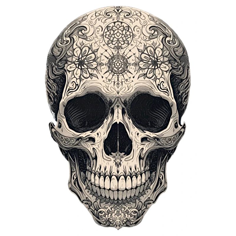 Gothic skull with flowers and tattoo pattern