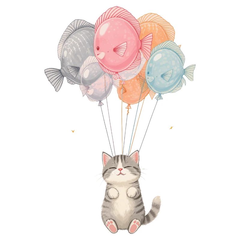 Chat mignon avec des ballons de poisson – Design de dessin animé
