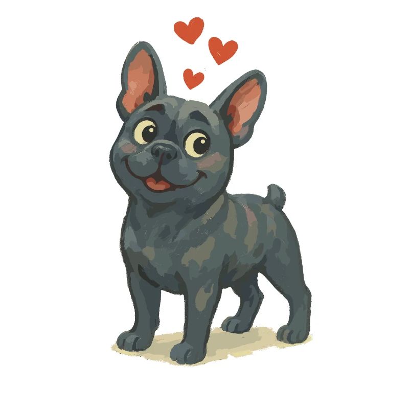 Bouledogue amoureux Dessin animé Coeurs