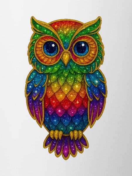 Regenbogen Eulen Glitzerkunst