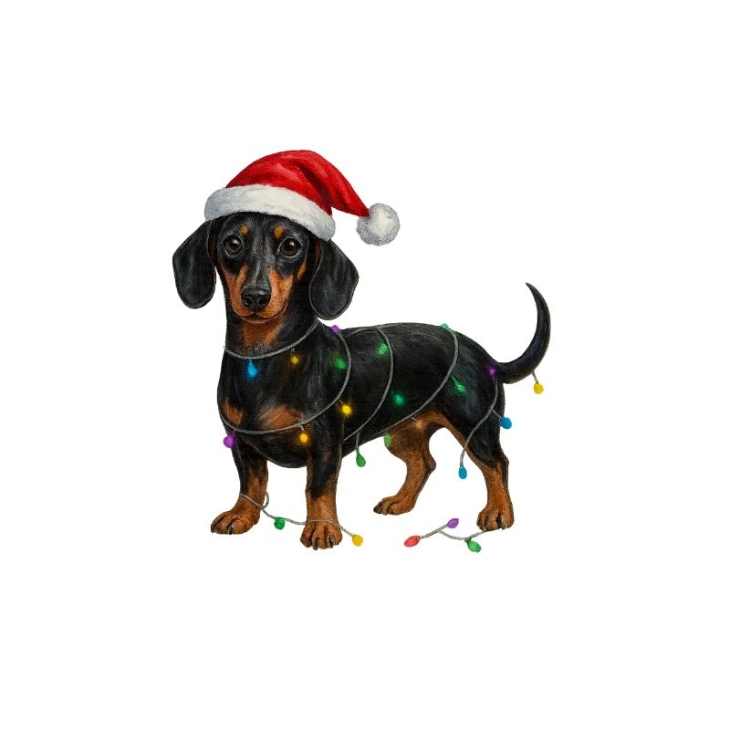 Dackel mit Weihnachtslichterkette