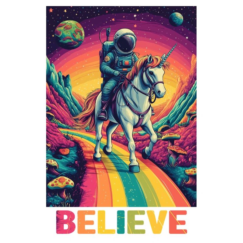 Astronaut on rainbow unicorn