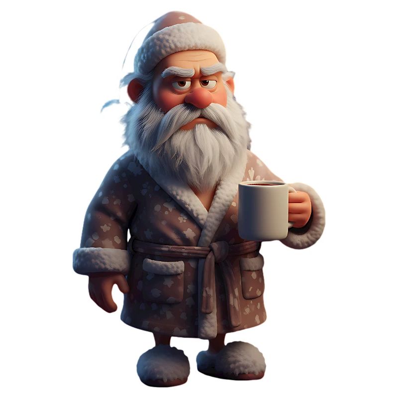 Grummeliger Winteropa mit Kaffeebecher Santa