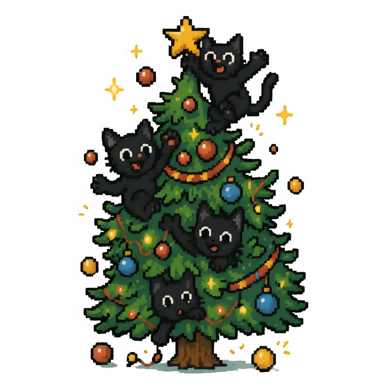 Christmas tree with naughty cats