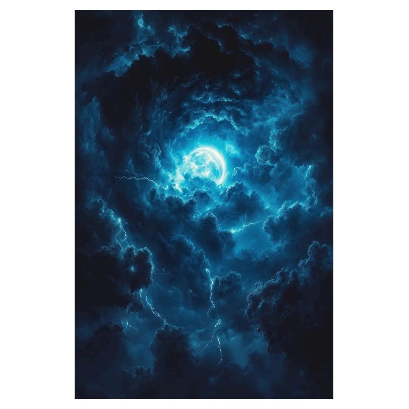 Blauer Himmel mit Mond im Sturm