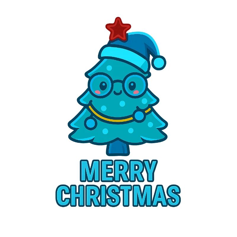 Sapin de Noël en dessin animé bleu avec lunettes