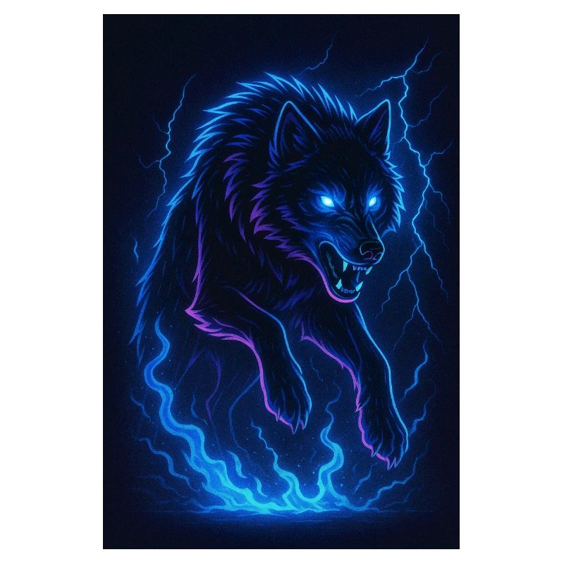 Neon Wolf in Thunder Darkness
