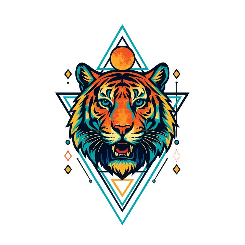 Geometric Neon Tiger Moon Circle