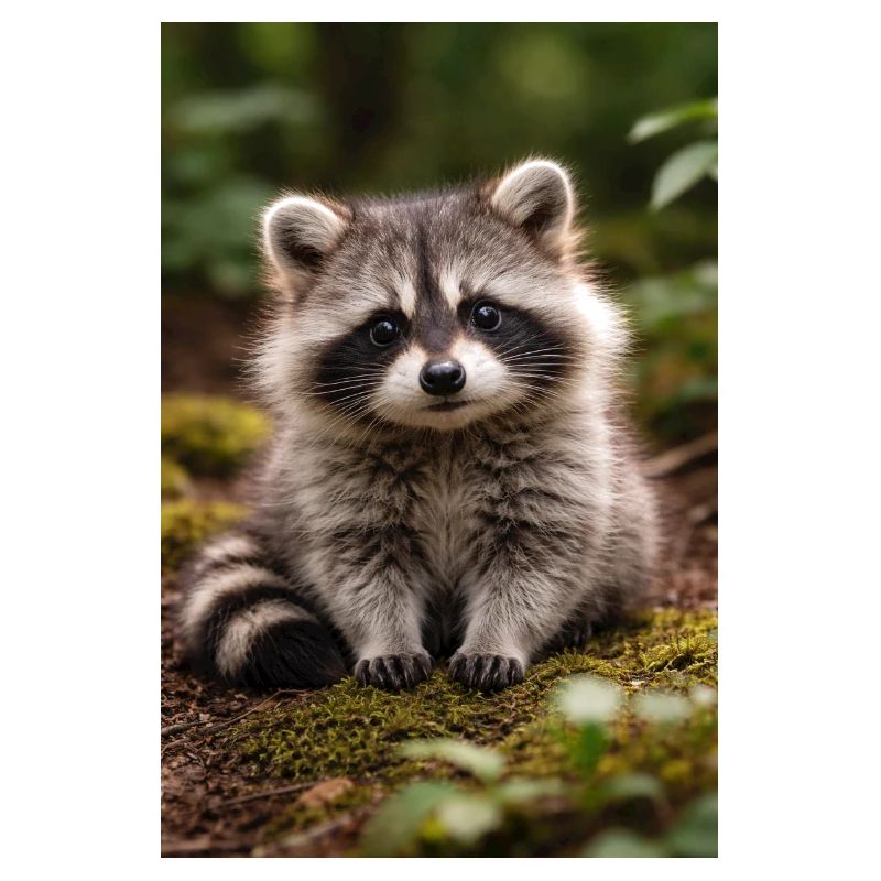 Tiny Raccoon Cub in Forest