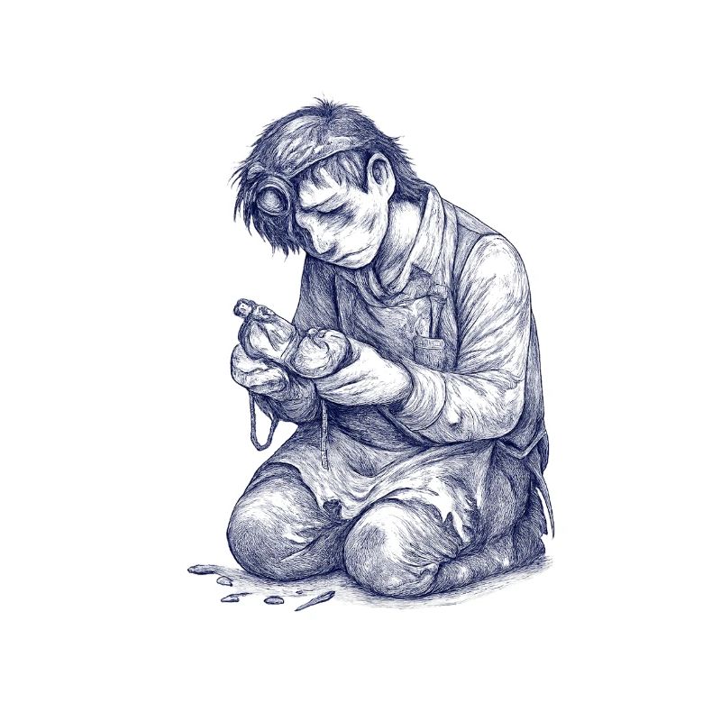 Kneeling Craftsman | Hand Painted Drawing