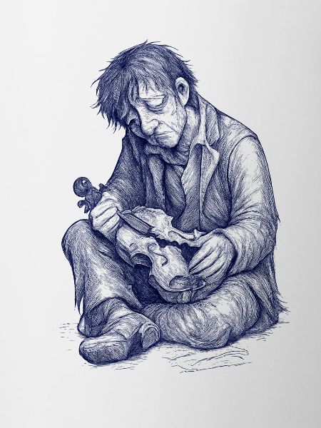 Melancholic reader | Hand Painted Drawing