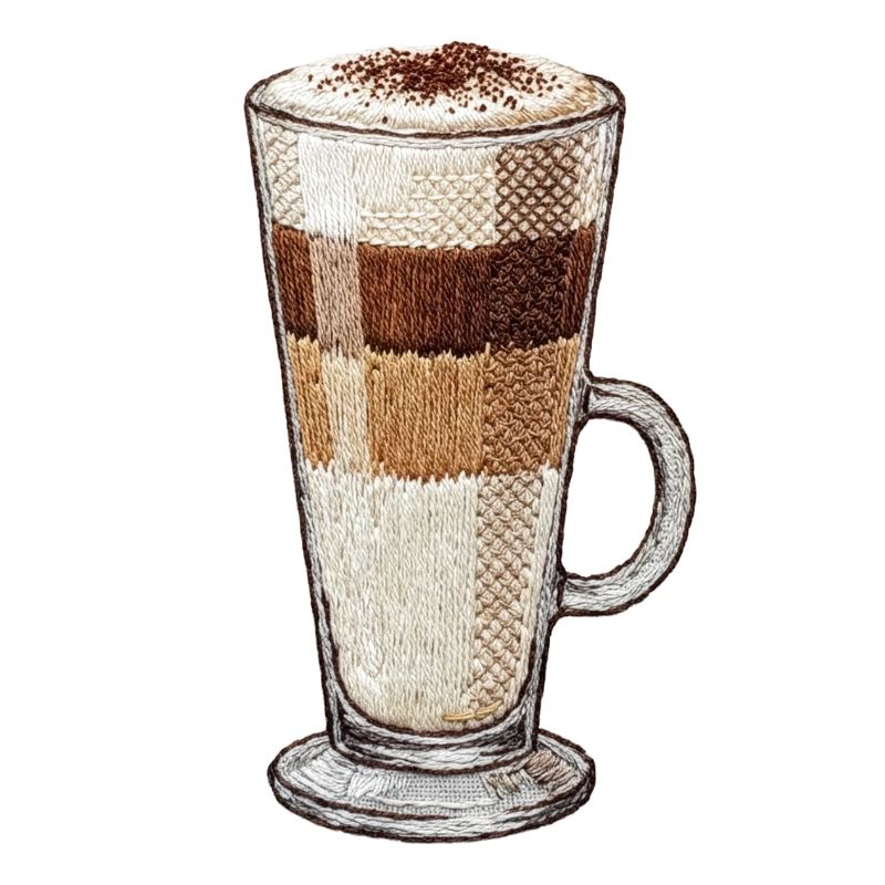 Latte macchiato in embroidered look (printed)
