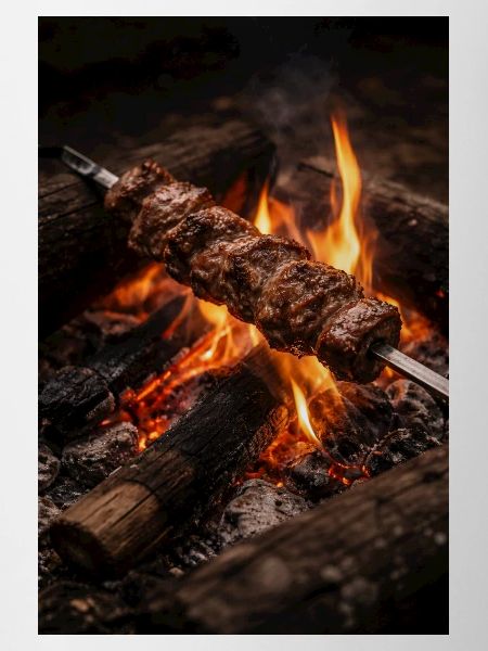 Flames skewer at the campfire